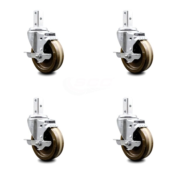 4 Inch High Temp Phenolic Wheel Swivel 3/4 Inch Square Stem Caster Set Brake SCC